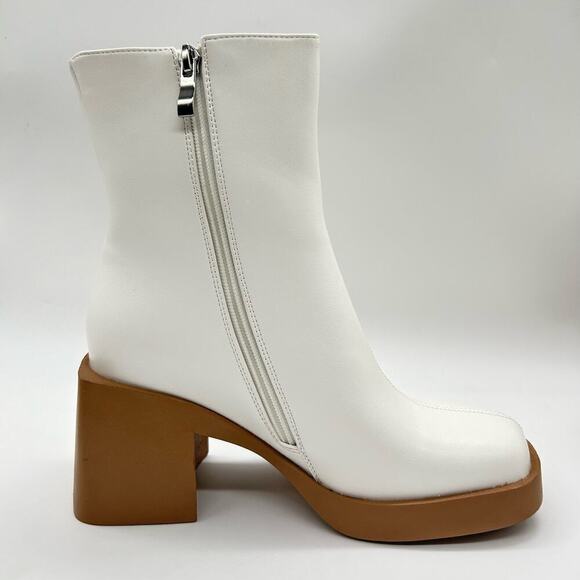 ISNOM Boots Womens 7 White Chunky Heel Platform Square Toe Boots NEW - Picture 3 of 12